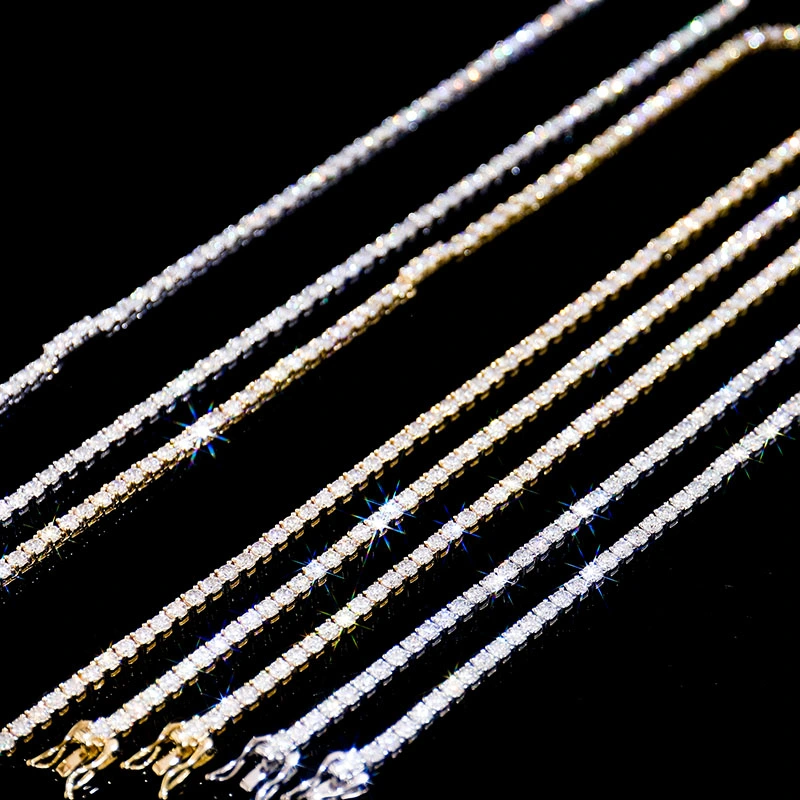 Hot Sale 4mm 14K Gold Tennis Chain Iced out Lab Moissanite Diamond 16inch- 24inch Prong Setting Hiphop Style for Man & Women