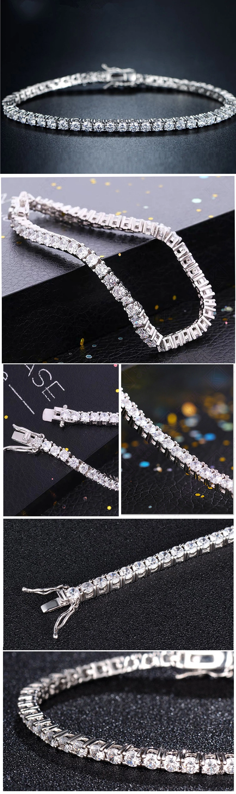 Fine Jewelry Iced out 3mm 5mm 925 Sterling Silver Moissanite Tennis Diamond Bracelet Chain for Women Men