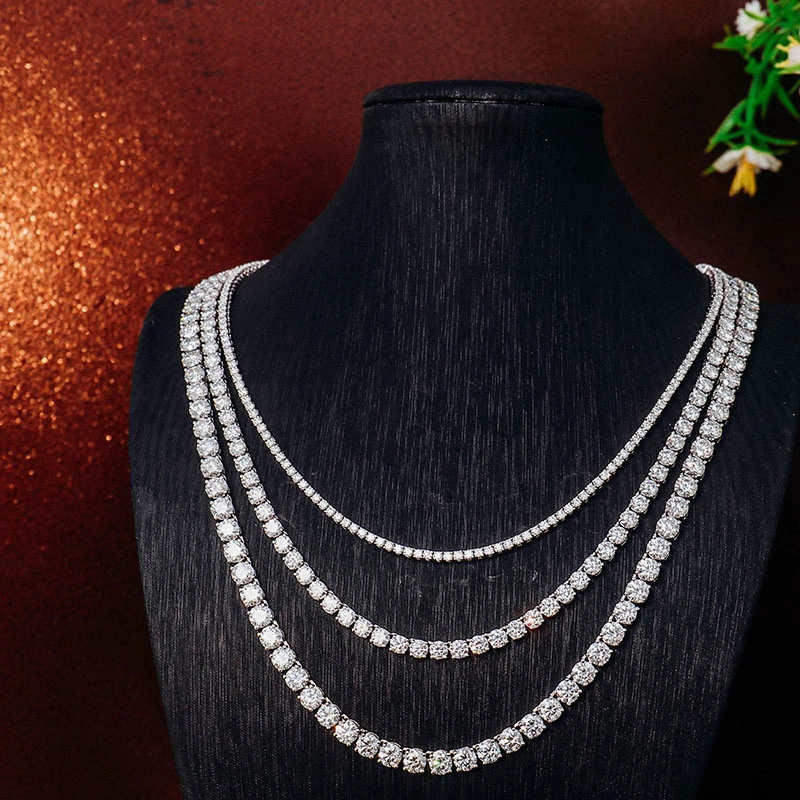 Ready to Ship Bulk Stock Top Quality Wholesale Price 3mm 4mm 5mm 925 Silver Bracelet Necklace Moissanite Tennis Chain