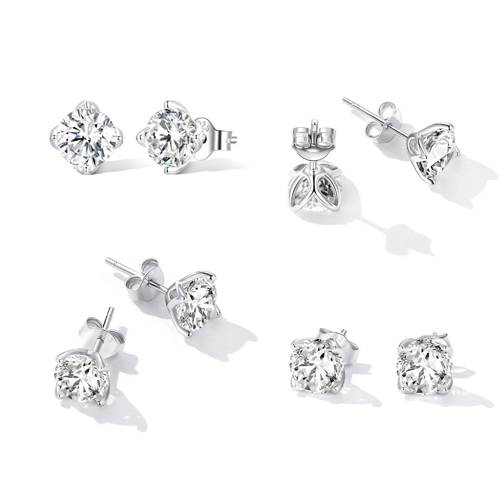 New 925 Sterling Silver Moissanite 0.5CT 1CT 5mm 6mm Round Women Earring Jewelry