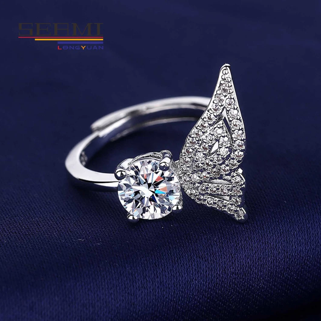 Moissanite Solitaire Butterfly Angle Wing Diamond Rings for Women Engagement