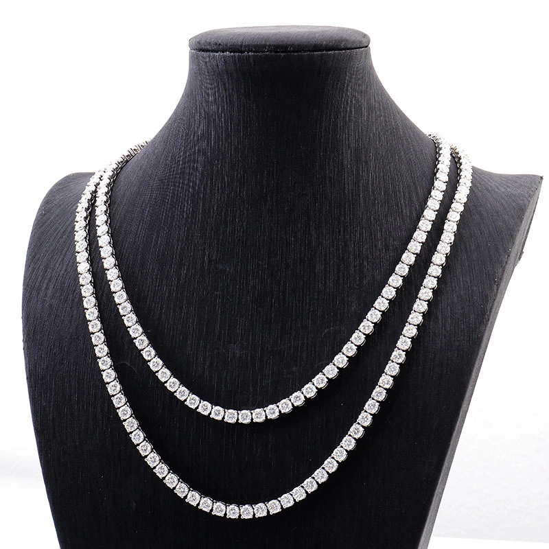 925 Sterling Silver White Gold Plated Def 3mm Round Moissanite Tennis Necklace Chain 22inches 20inches 18inches Length