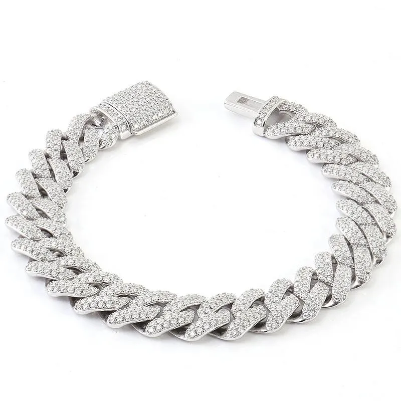Genuino argento sterling S925 D Vvs Moissanite ghiacciato catena a maglie cubane 6 7 8 9 pollici 16 18 pollici 20 22 24 26 pollici collana braccialetto
