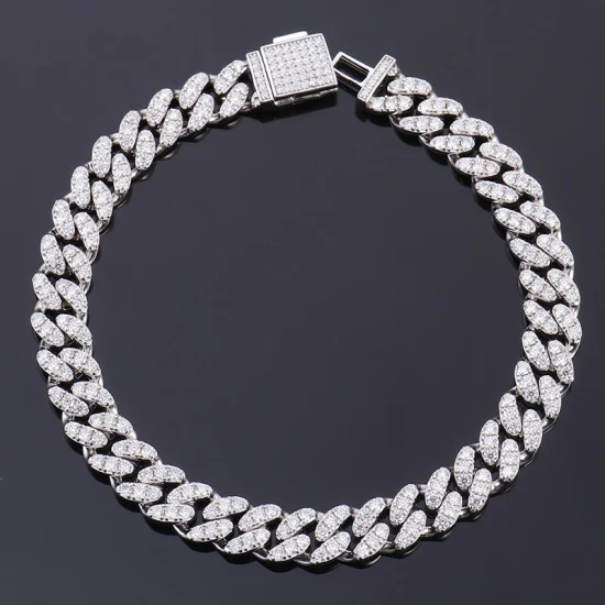 Bracciale stile Hip Hop in argento placcato rodio 6mm 8mm 7-9 pollici 2 file Moissanite cubano per uomo