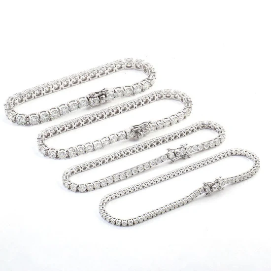 Set combinato solitario 2 mm 3 mm 4 mm 5 mm Bracciale in moissanite placcato argento Catena da tennis