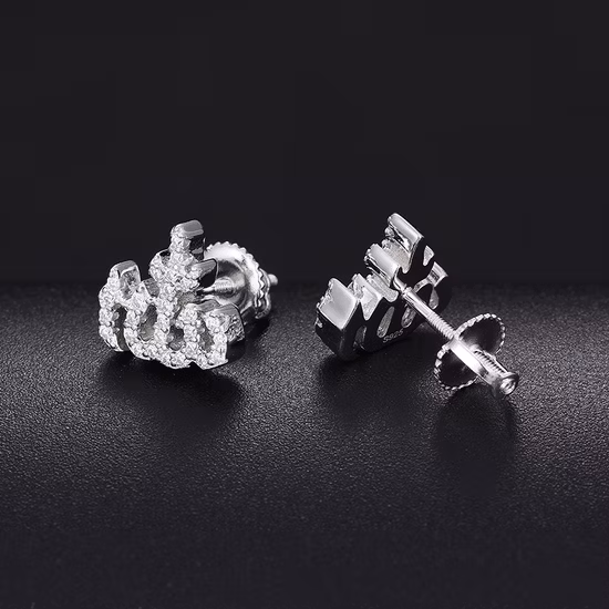 Gioielli hip-hop di lusso Orecchini ipoallergenici in oro 18 carati placcati in argento sterling 925 Vvs Moissanite con diamanti Allah Orecchini per uomo