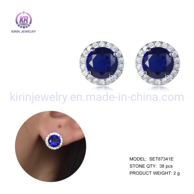 Orecchini a bottone in argento sterling 925 con pietra preziosa di vetro blu scuro AAA CZ Moissanite