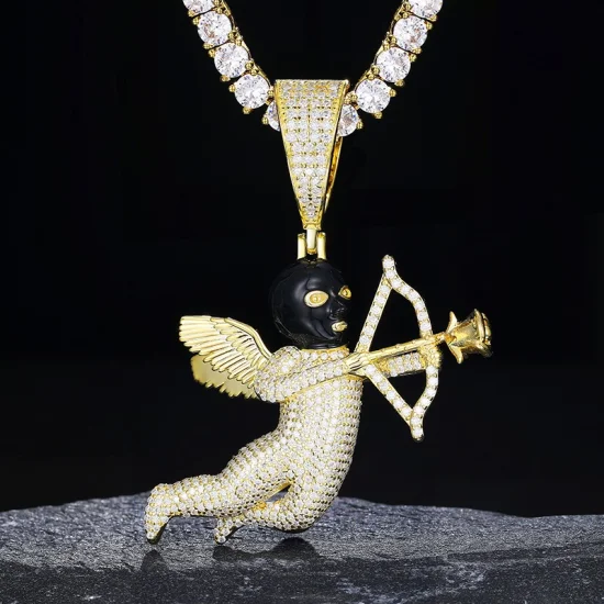 Regali di gioielli hip-hop da uomo ghiacciati D Vvs Moissanite Ciondolo angelo Cupido Nero mascherato Freccia di Eros Collana in argento sterling 925