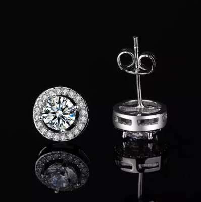 Orecchini lucidi rotondi di gioielli Moissanite Orecchini in argento sterling 925